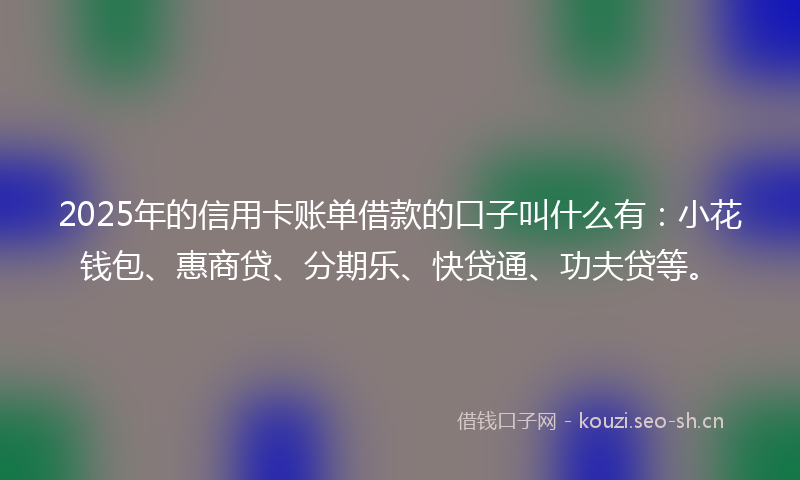 2025年的信用卡账单借款的口子叫什么有：小花钱包、惠商贷、分期乐、快贷通、功夫贷等。