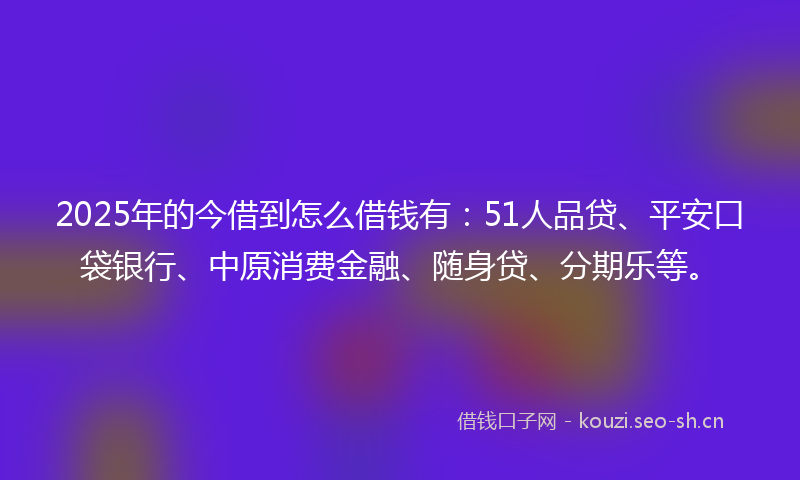 2025年的今借到怎么借钱有：51人品贷、平安口袋银行、中原消费金融、随身贷、分期乐等。