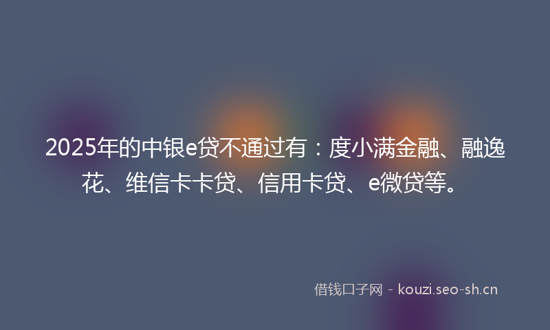 2025年的中银e贷不通过有：度小满金融、融逸花、维信卡卡贷、信用卡贷、e微贷等。