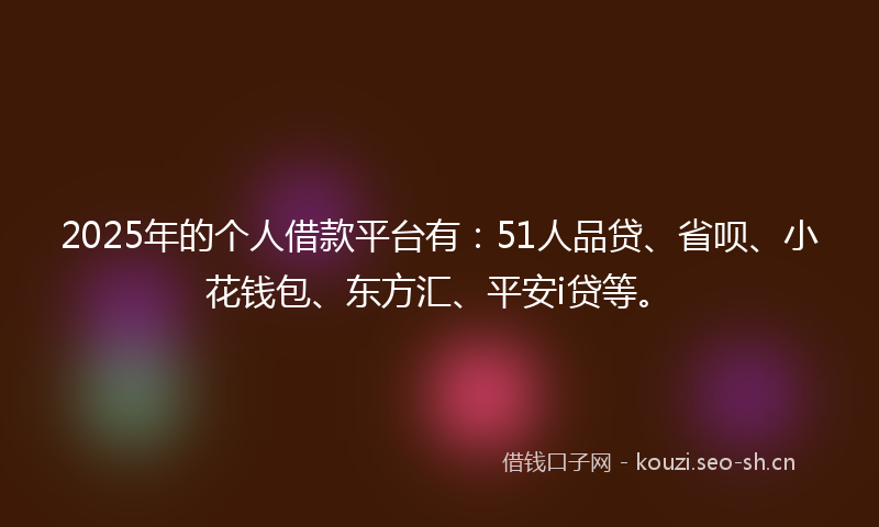 2025年的个人借款平台有:51人品贷、省呗、小花钱包、东方汇、平安i贷等。