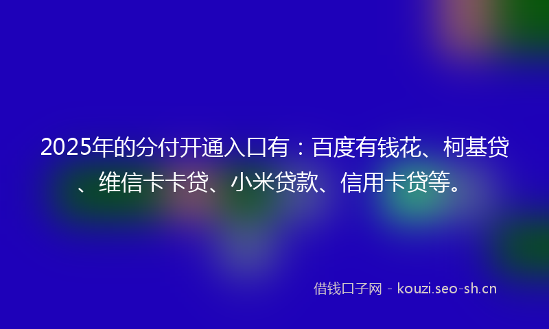 2025年的分付开通入口有：百度有钱花、柯基贷、维信卡卡贷、小米贷款、信用卡贷等。
