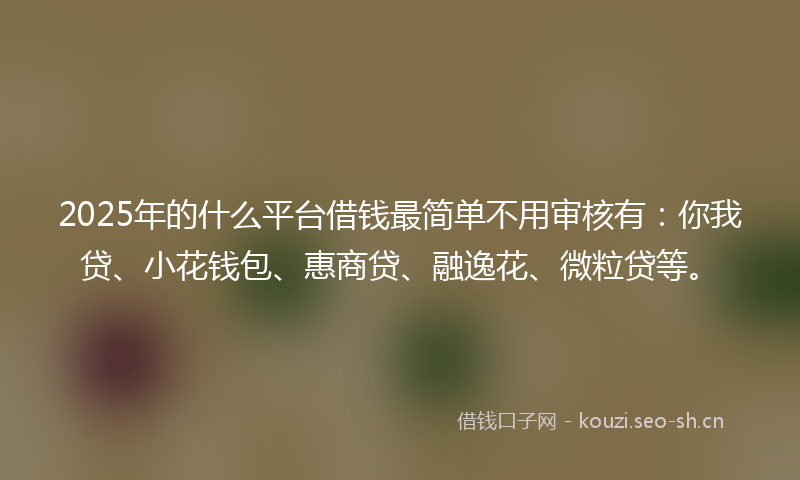2025年的什么平台借钱最简单不用审核有：你我贷、小花钱包、惠商贷、融逸花、微粒贷等。