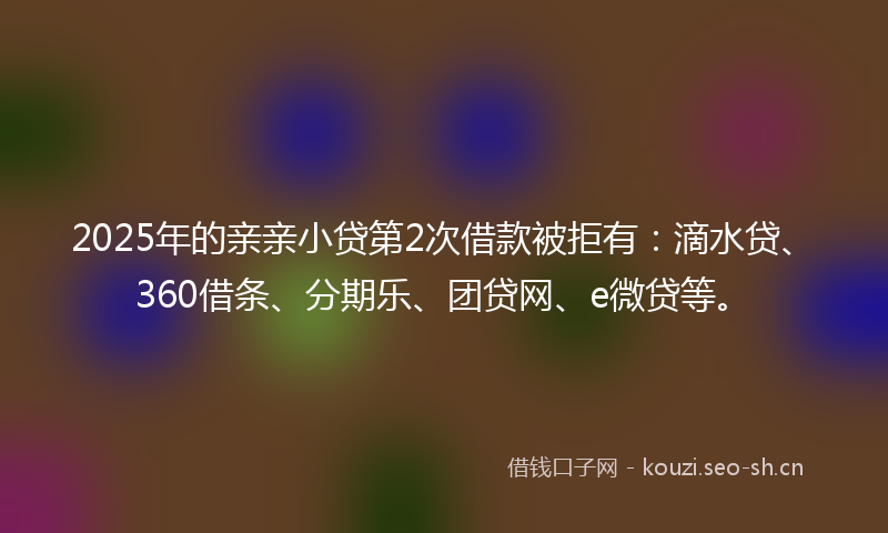 2025年的亲亲小贷第2次借款被拒有：滴水贷、360借条、分期乐、团贷网、e微贷等。