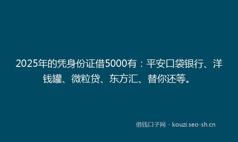 2025年的凭身份证借5000有：平安口袋银行、洋钱罐、微粒贷、东方汇、替你还等。