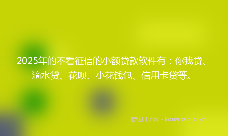 2025年的不看征信的小额贷款软件有：你我贷、滴水贷、花呗、小花钱包、信用卡贷等。