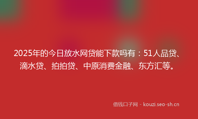 2025年的今日放水网贷能下款吗有：51人品贷、滴水贷、拍拍贷、中原消费金融、东方汇等。