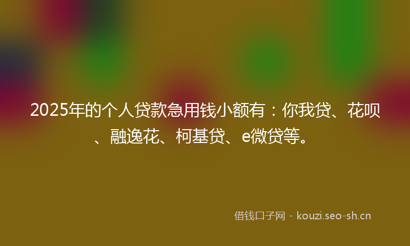 2025年的个人贷款急用钱小额有：你我贷、花呗、融逸花、柯基贷、e微贷等。