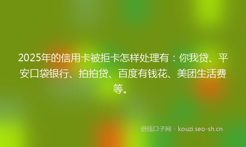 2025年的信用卡被拒卡怎样处理有：你我贷、平安口袋银行、拍拍贷、百度有钱花、美团生活费等。