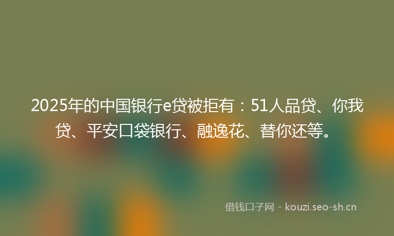 2025年的中国银行e贷被拒有：51人品贷、你我贷、平安口袋银行、融逸花、替你还等。