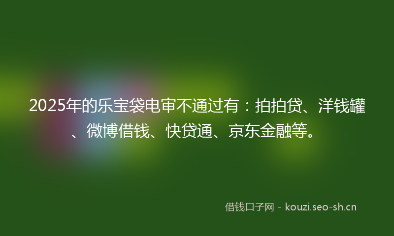 2025年的乐宝袋电审不通过有：拍拍贷、洋钱罐、微博借钱、快贷通、京东金融等。