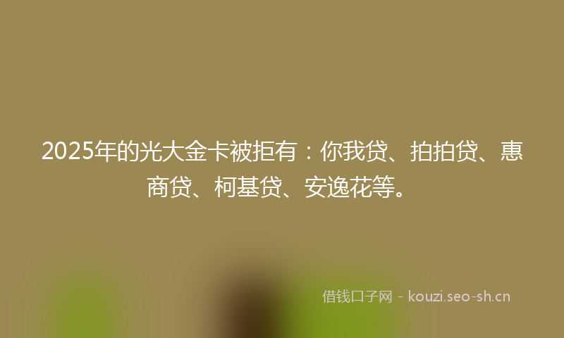 2025年的光大金卡被拒有：你我贷、拍拍贷、惠商贷、柯基贷、安逸花等。