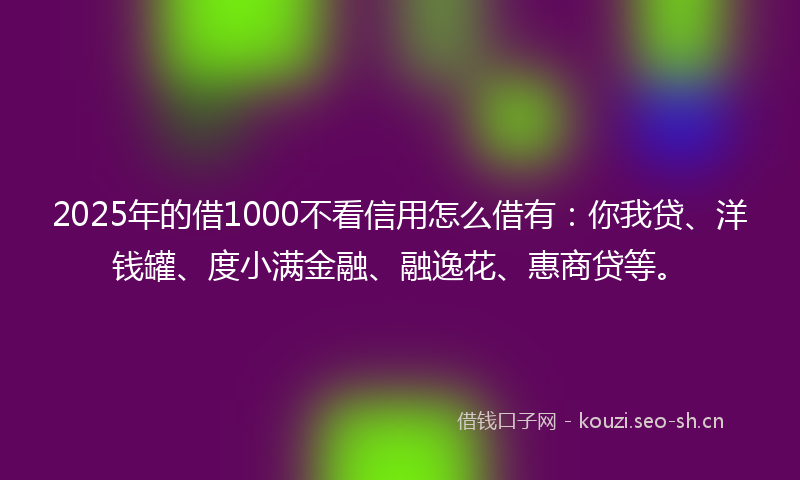 2025年的借1000不看信用怎么借有:你我贷、洋钱罐、度小满金融、融逸花、惠商贷等。