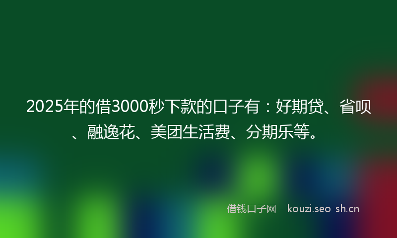 2025年的借3000秒下款的口子有：好期贷、省呗、融逸花、美团生活费、分期乐等。