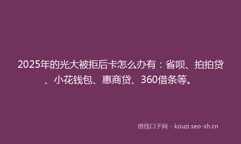 2025年的光大被拒后卡怎么办有:省呗、拍拍贷、小花钱包、惠商贷、360借条等。
