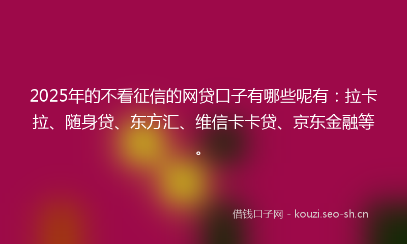 2025年的不看征信的网贷口子有哪些呢有：拉卡拉、随身贷、东方汇、维信卡卡贷、京东金融等。