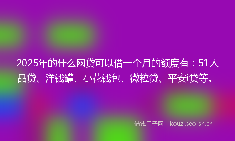 2025年的什么网贷可以借一个月的额度有：51人品贷、洋钱罐、小花钱包、微粒贷、平安i贷等。