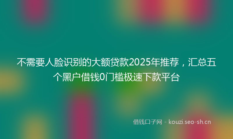 不需要人脸识别的大额贷款2025年推荐,汇总五个黑户借钱0门槛极速下款平台