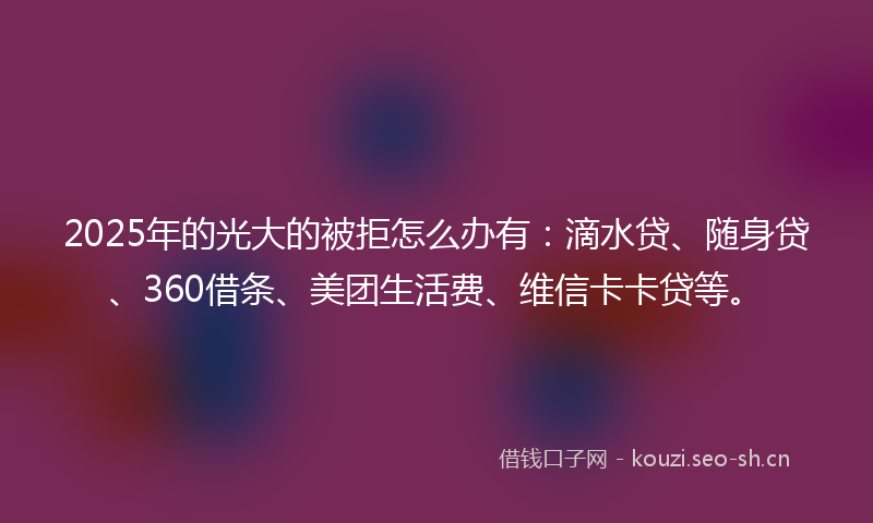 2025年的光大的被拒怎么办有：滴水贷、随身贷、360借条、美团生活费、维信卡卡贷等。