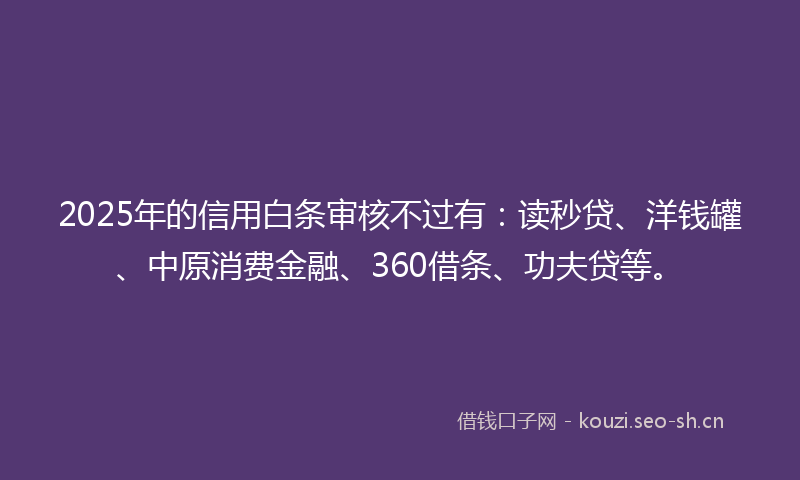 2025年的信用白条审核不过有：读秒贷、洋钱罐、中原消费金融、360借条、功夫贷等。
