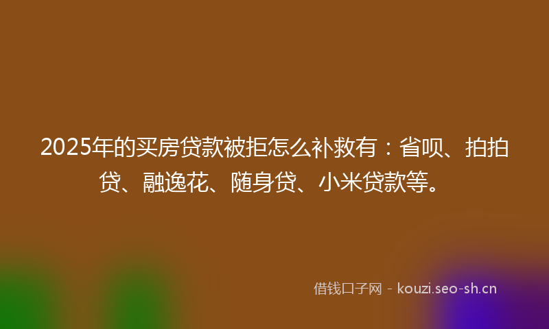 2025年的买房贷款被拒怎么补救有：省呗、拍拍贷、融逸花、随身贷、小米贷款等。