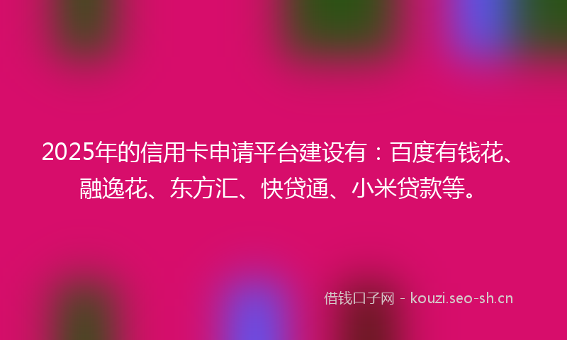 2025年的信用卡申请平台建设有：百度有钱花、融逸花、东方汇、快贷通、小米贷款等。