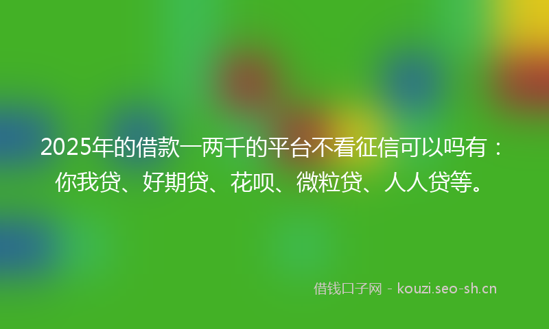 2025年的借款一两千的平台不看征信可以吗有:你我贷、好期贷、花呗、微粒贷、人人贷等。