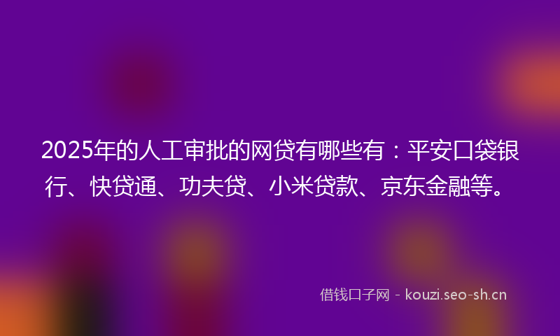 2025年的人工审批的网贷有哪些有:平安口袋银行、快贷通、功夫贷、小米贷款、京东金融等。