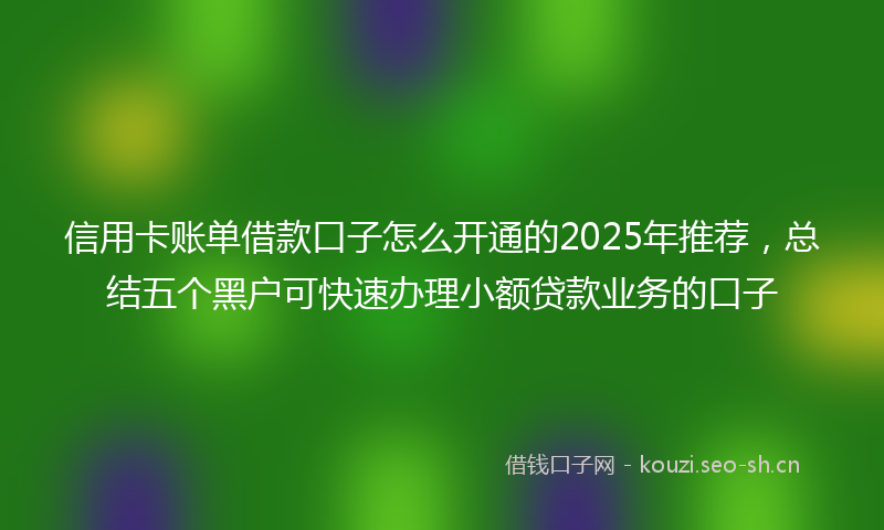 信用卡账单借款口子怎么开通的2025年推荐，总结五个黑户可快速办理小额贷款业务的口子