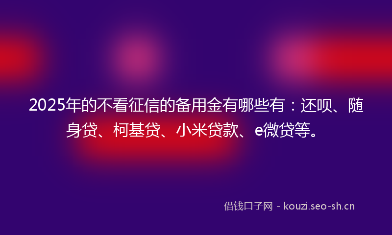 2025年的不看征信的备用金有哪些有：还呗、随身贷、柯基贷、小米贷款、e微贷等。