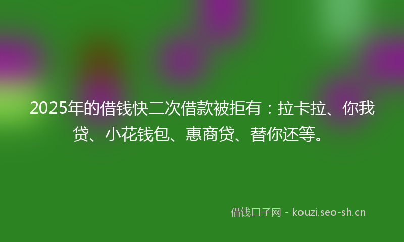2025年的借钱快二次借款被拒有:拉卡拉、你我贷、小花钱包、惠商贷、替你还等。