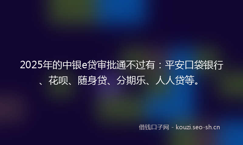 2025年的中银e贷审批通不过有：平安口袋银行、花呗、随身贷、分期乐、人人贷等。