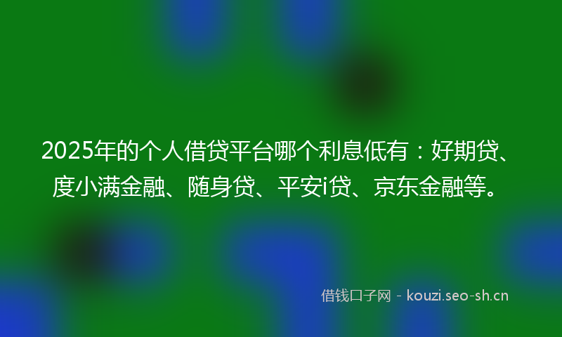 2025年的个人借贷平台哪个利息低有：好期贷、度小满金融、随身贷、平安i贷、京东金融等。