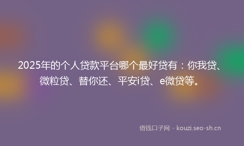 2025年的个人贷款平台哪个最好贷有：你我贷、微粒贷、替你还、平安i贷、e微贷等。
