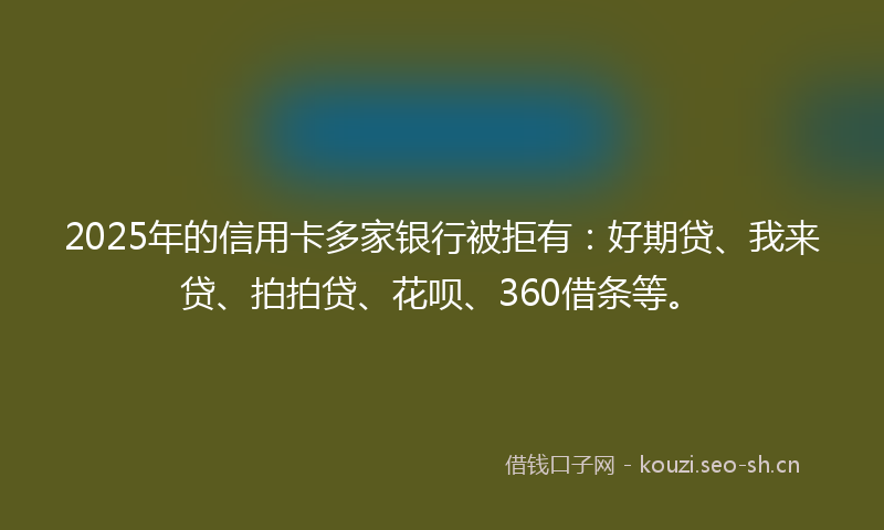 2025年的信用卡多家银行被拒有：好期贷、我来贷、拍拍贷、花呗、360借条等。