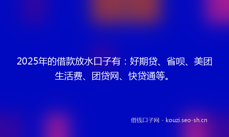 2025年的借款放水口子有：好期贷、省呗、美团生活费、团贷网、快贷通等。