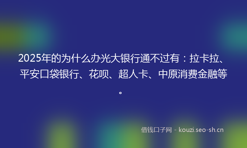 2025年的为什么办光大银行通不过有：拉卡拉、平安口袋银行、花呗、超人卡、中原消费金融等。