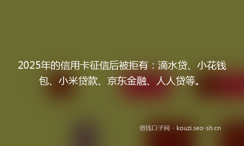 2025年的信用卡征信后被拒有:滴水贷、小花钱包、小米贷款、京东金融、人人贷等。