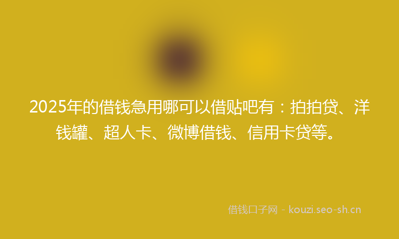 2025年的借钱急用哪可以借贴吧有:拍拍贷、洋钱罐、超人卡、微博借钱、信用卡贷等。