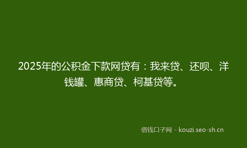 2025年的公积金下款网贷有：我来贷、还呗、洋钱罐、惠商贷、柯基贷等。