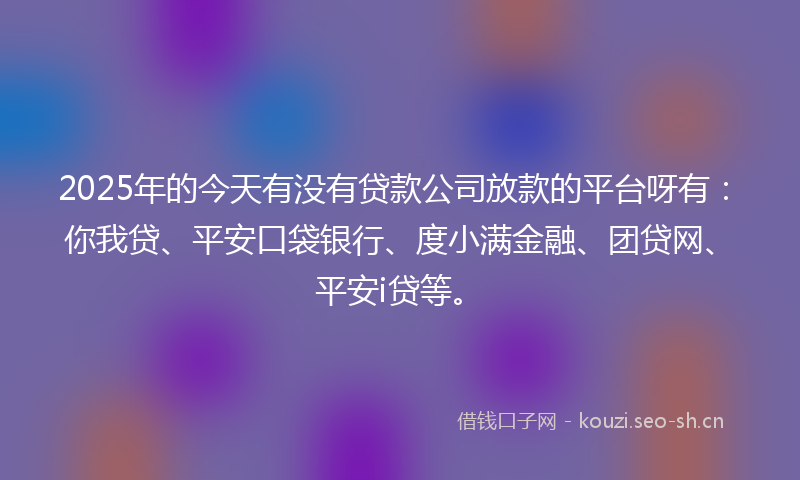2025年的今天有没有贷款公司放款的平台呀有：你我贷、平安口袋银行、度小满金融、团贷网、平安i贷等。