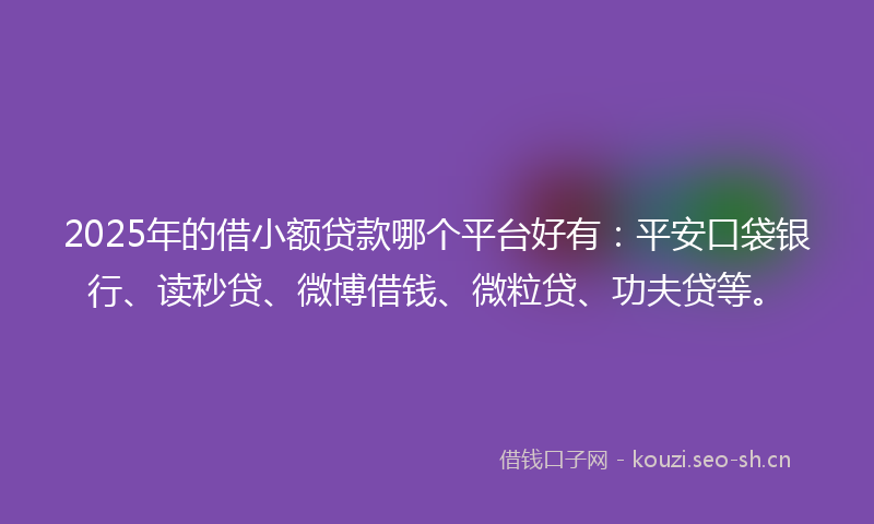 2025年的借小额贷款哪个平台好有：平安口袋银行、读秒贷、微博借钱、微粒贷、功夫贷等。