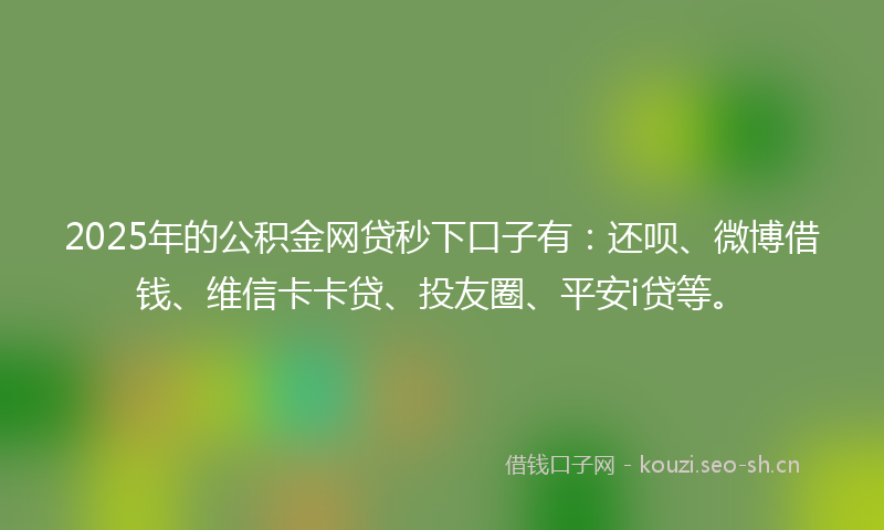 2025年的公积金网贷秒下口子有:还呗、微博借钱、维信卡卡贷、投友圈、平安i贷等。