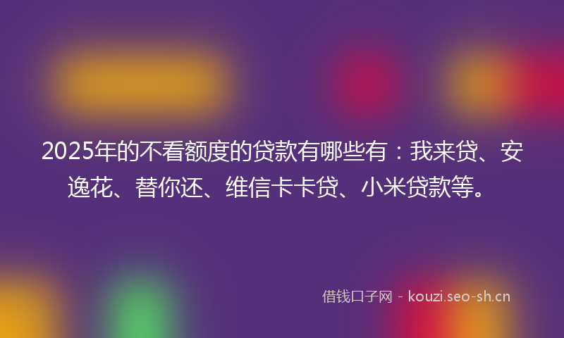 2025年的不看额度的贷款有哪些有：我来贷、安逸花、替你还、维信卡卡贷、小米贷款等。