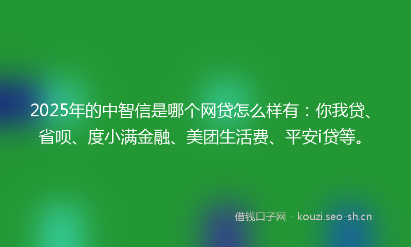 2025年的中智信是哪个网贷怎么样有：你我贷、省呗、度小满金融、美团生活费、平安i贷等。