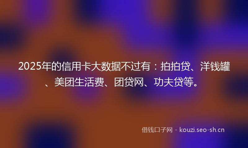 2025年的信用卡大数据不过有:拍拍贷、洋钱罐、美团生活费、团贷网、功夫贷等。