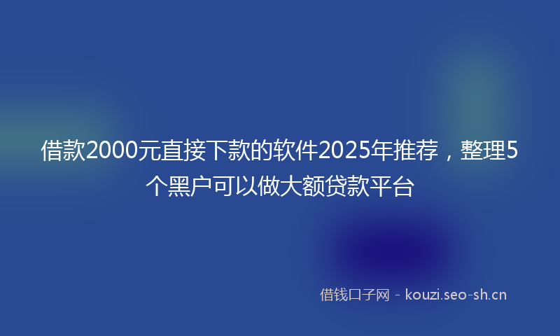 借款2000元直接下款的软件2025年推荐，整理5个黑户可以做大额贷款平台
