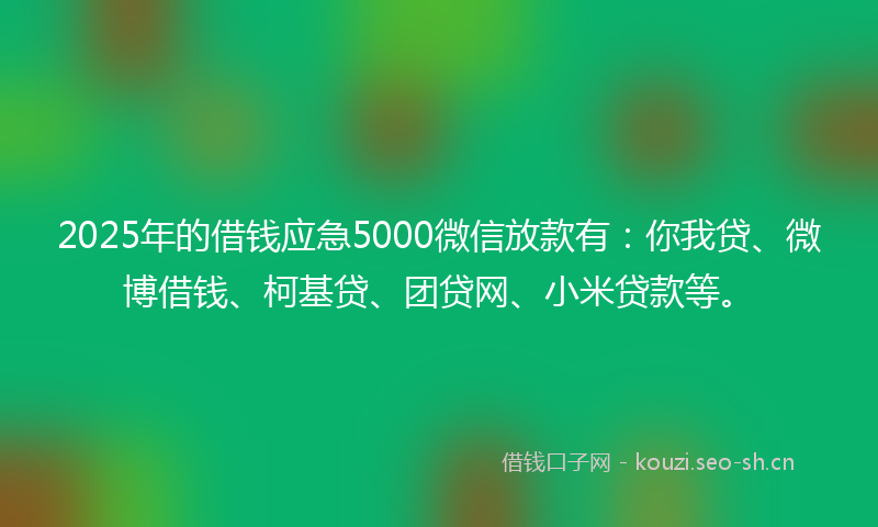 2025年的借钱应急5000微信放款有：你我贷、微博借钱、柯基贷、团贷网、小米贷款等。