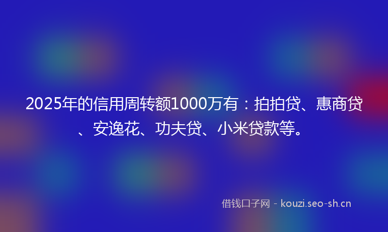 2025年的信用周转额1000万有：拍拍贷、惠商贷、安逸花、功夫贷、小米贷款等。