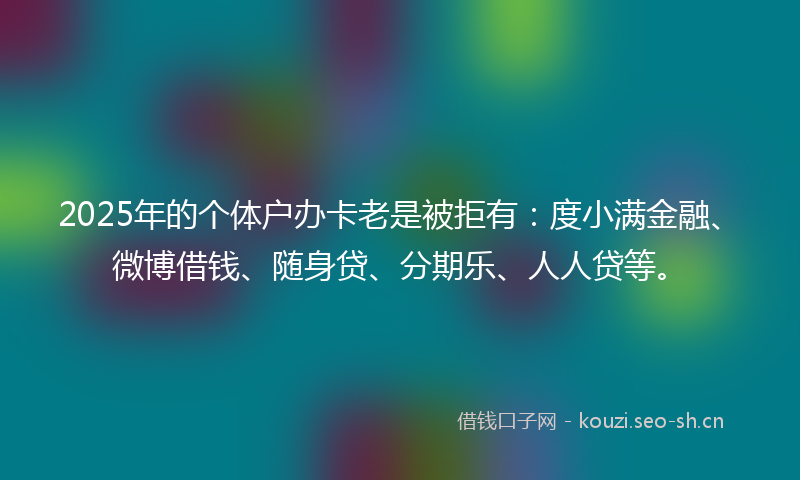 2025年的个体户办卡老是被拒有：度小满金融、微博借钱、随身贷、分期乐、人人贷等。