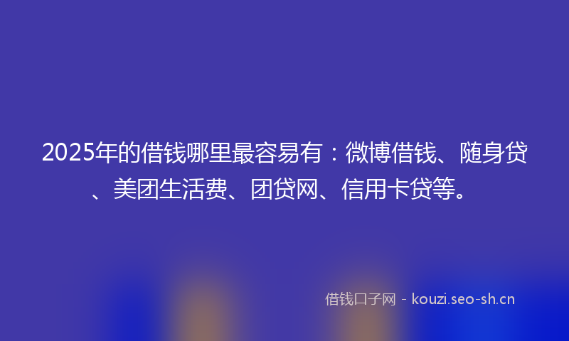 2025年的借钱哪里最容易有：微博借钱、随身贷、美团生活费、团贷网、信用卡贷等。
